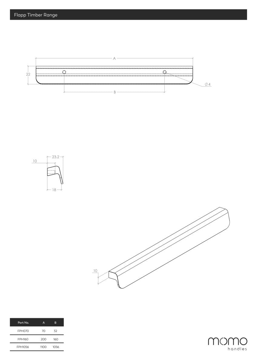 Momo Flapp Timber Pull Handle - Entry - Point - FPH070.OAK - Momo